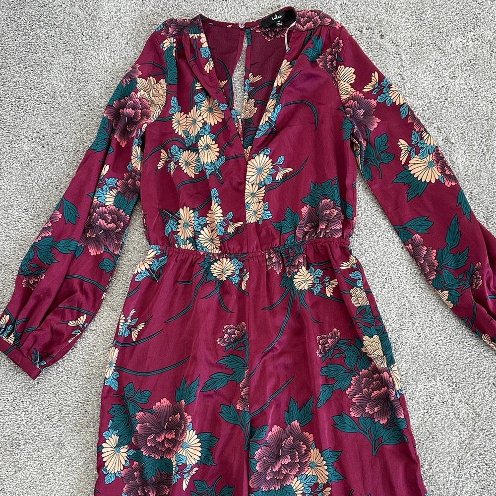 Lulu's Burgundy Floral Jumpsuit - Picture 3 of 3